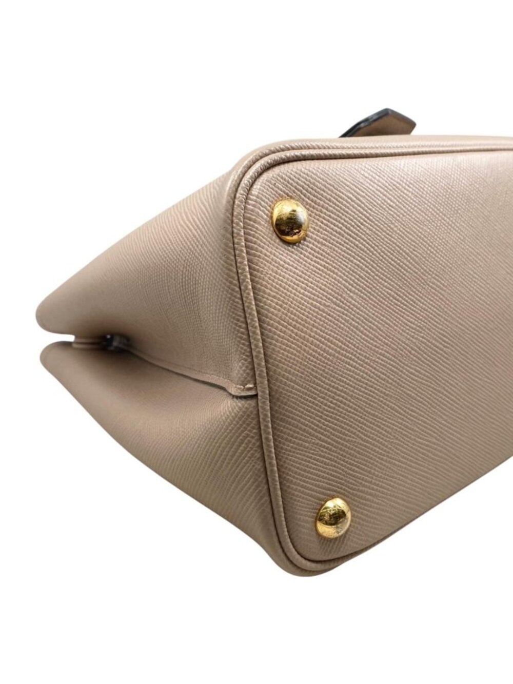 Prada Handbag Double Bag Saffiano Cuir Leather Triangle Logo Beige Black Gold - Picture 6 of 15